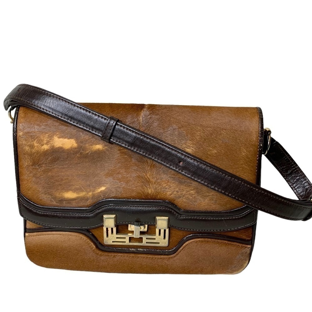 PEDRO Mayorga Buenos Aires Rare Vintage 60's Cowhide Leather Fur Brown Hand Bag